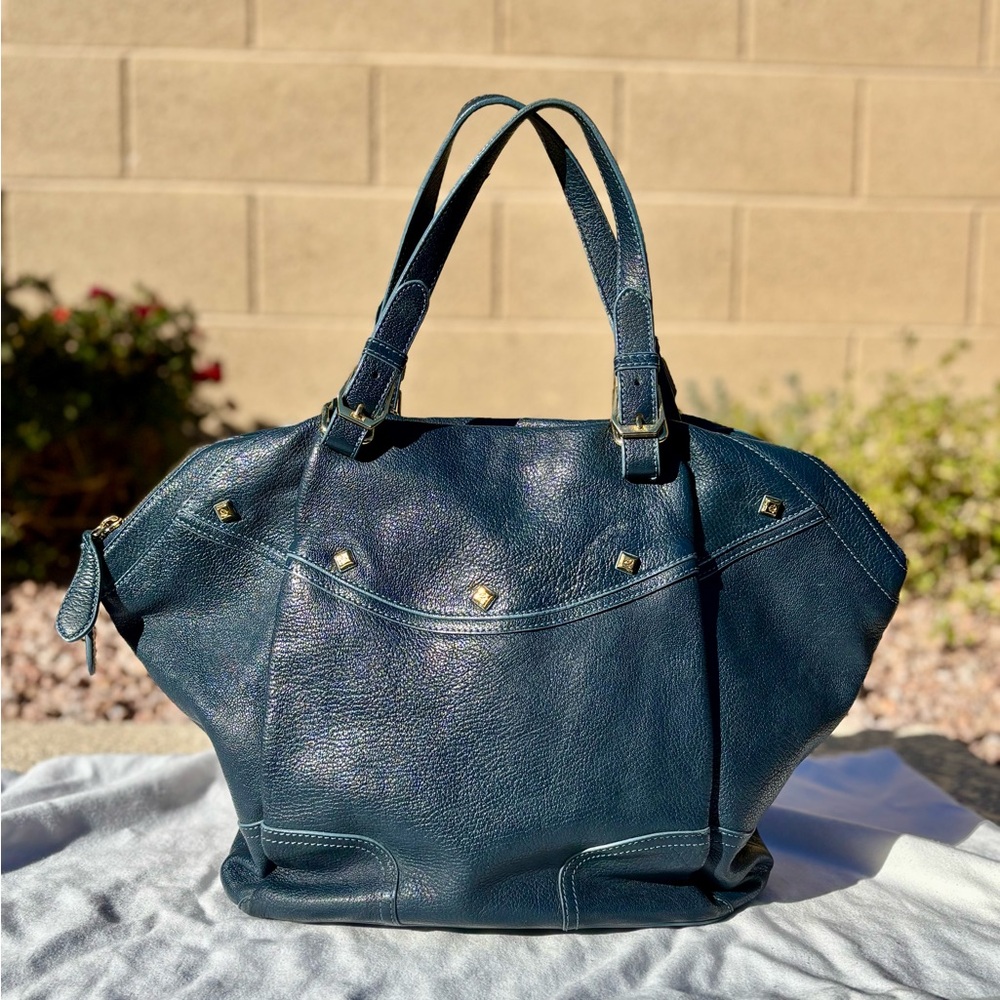 MCM Blue Leather Tote Bag